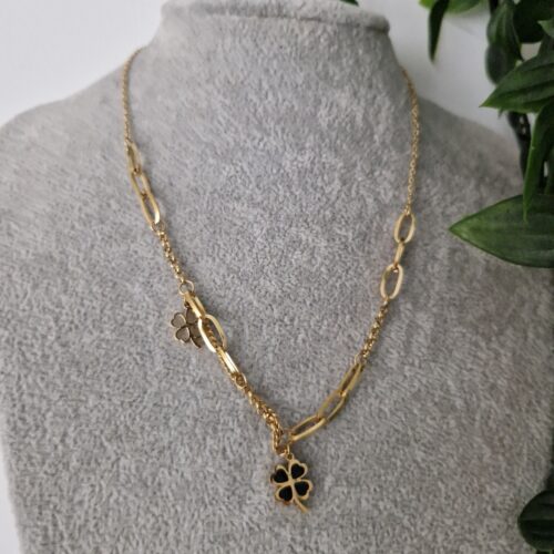 Lucky Black Clover Gold Necklace
