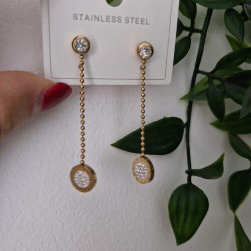 Zirconia Onyx Gold Long Stud Earrings