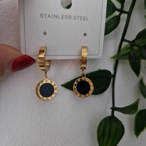 Black Onyx Gold Hoop Earrings