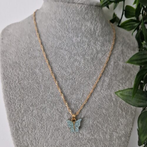 Blue Butterfly Gold Necklace