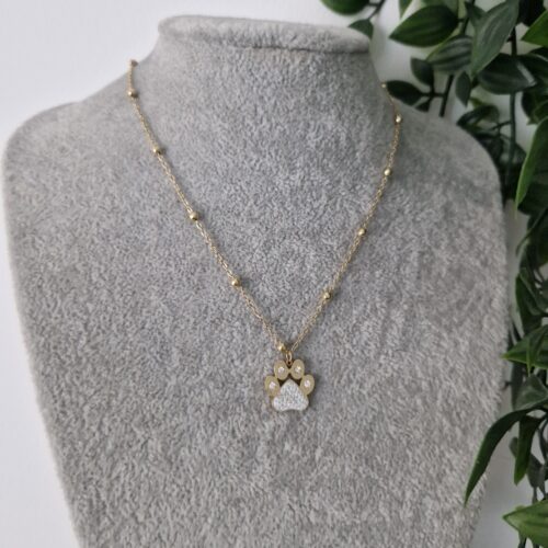 Zirconia Paw Print Gold Necklace