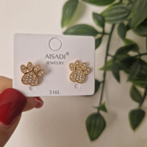 Zirconia Paw Print Stud Earrings