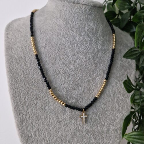 Gold Cross Black Necklace