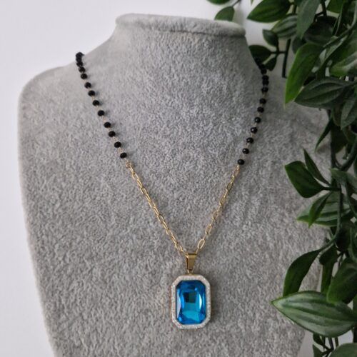 Blue Stone Black Necklace