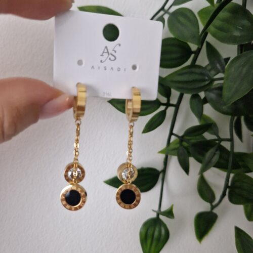 Gold Hoop Black Onyx Earrings