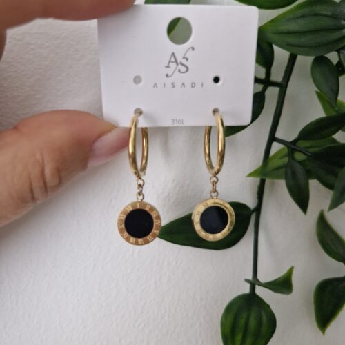 Black Onyx Hoop Earrings