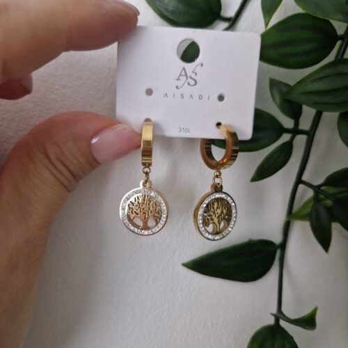 Zirconia Tree of Life Hoop Earrings