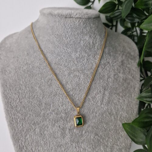 Green Zirconia Gem Gold Necklace