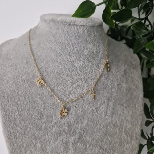 Clover Diamond Cross Gold Necklace