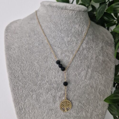 Gold Tree of Life Black Necklace
