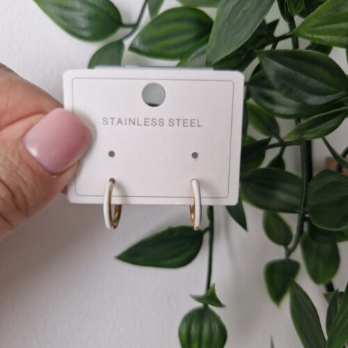White Hoops Gold Earrings