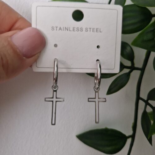 Silver Cross Hoop Earrings