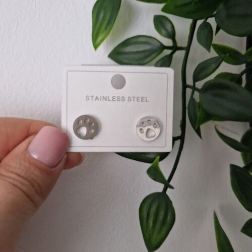 Paw Print Silver Stud Earrings
