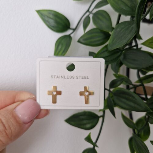 EARRINGS - GOLD CROSS STUDS