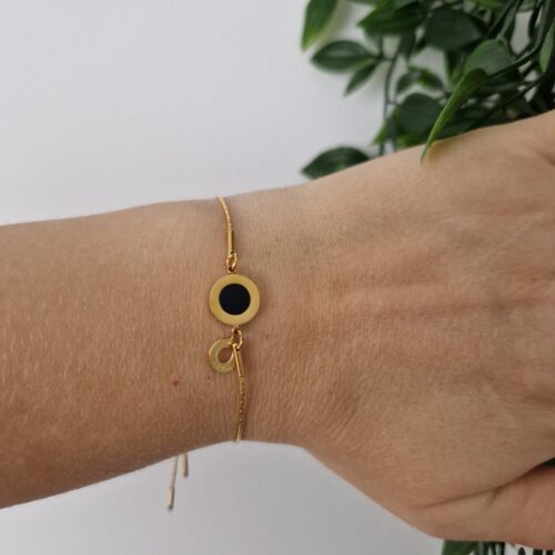 Black Onyx Gold Bracelet Adjustable