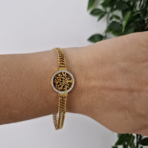 Zirconia Tree of Life Gold Bracelet