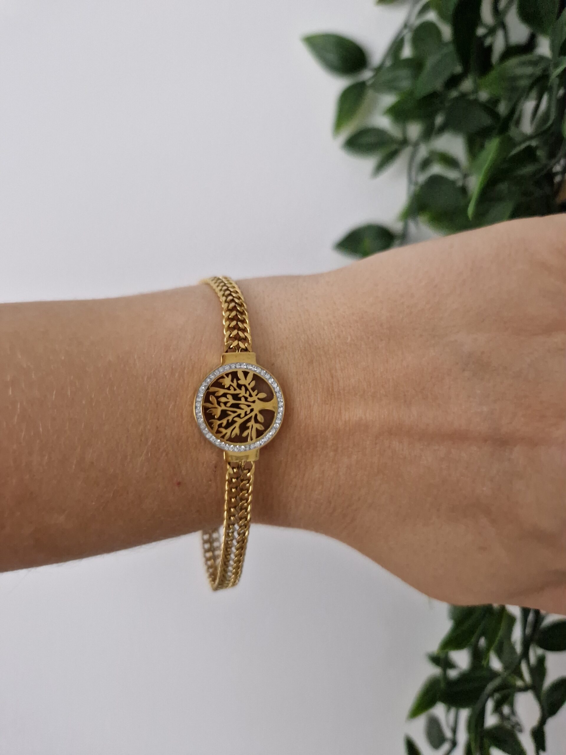 Zirconia Tree of Life Gold Bracelet