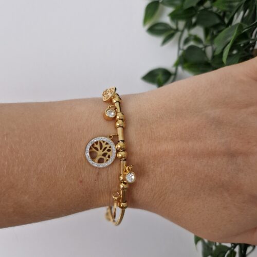 Tree Of Life Zirconia Gold Bracelet