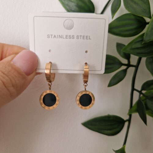 Black Onyx Rose Gold Hoop Earrings