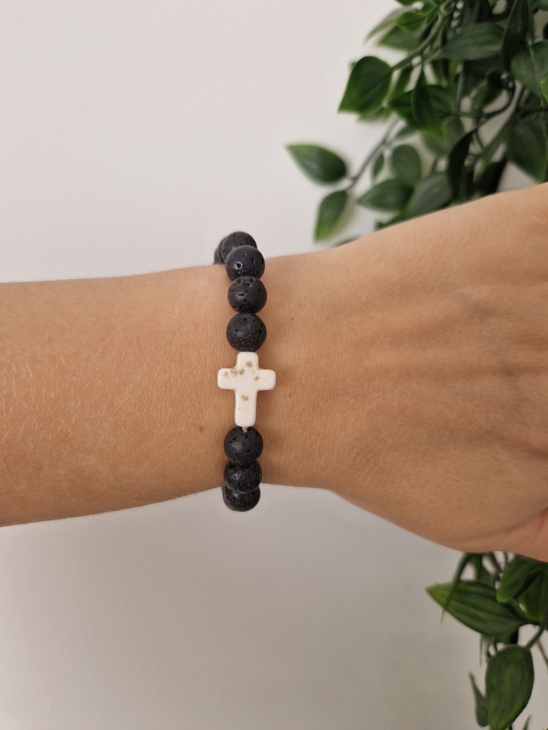 White Cross Black Stone Elastic Bracelet