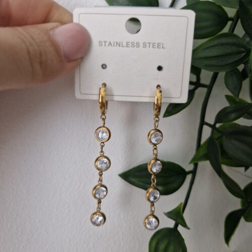 Zirconia Gold Long Earrings