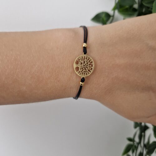 Gold Tree of Life Black Bracelet