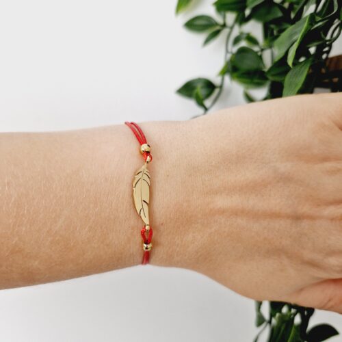 Feather Gold Red Bracelet
