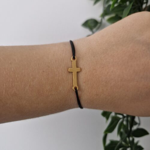 Cross Gold Black Bracelet