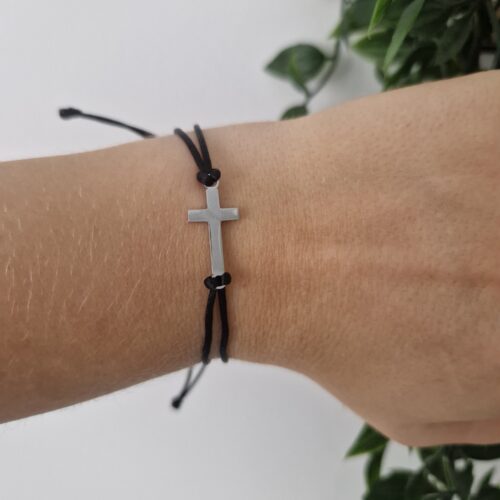 Cross Silver Black Bracelet
