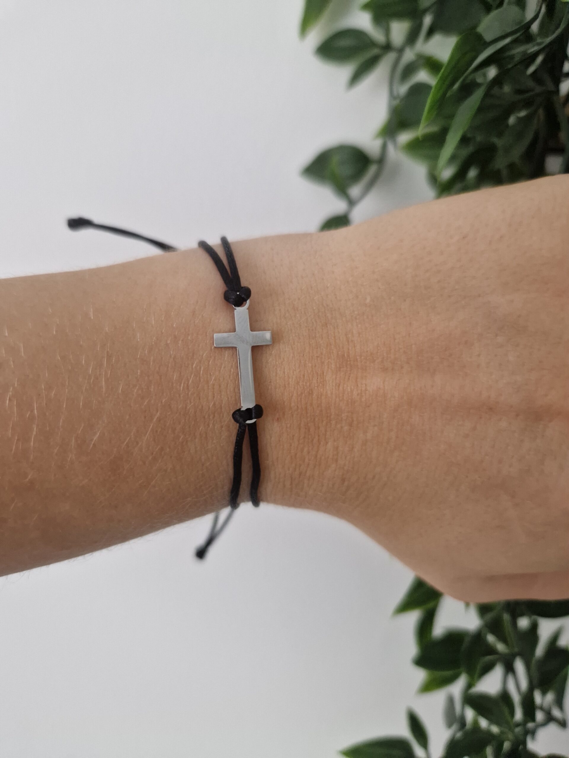 Cross Silver Black Bracelet
