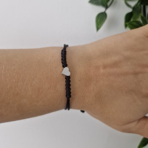 Heart Silver Black Bracelet