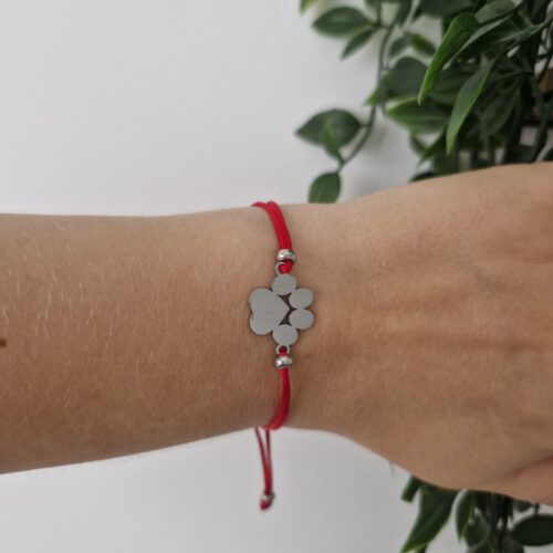Paw Silver Red Bracelet