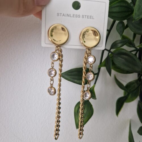 Zirconia Gold Long Earrings