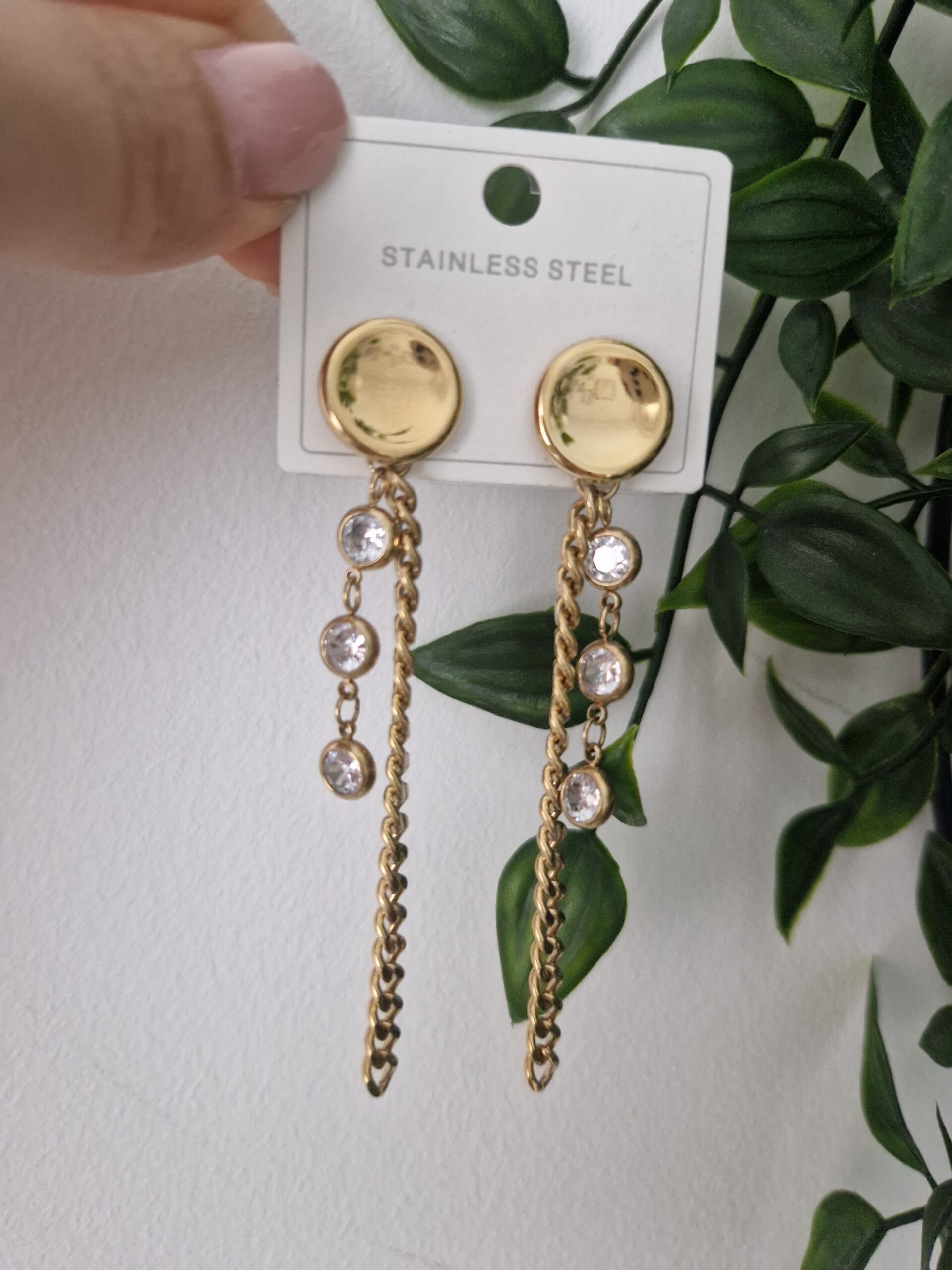 Zirconia Gold Long Earrings