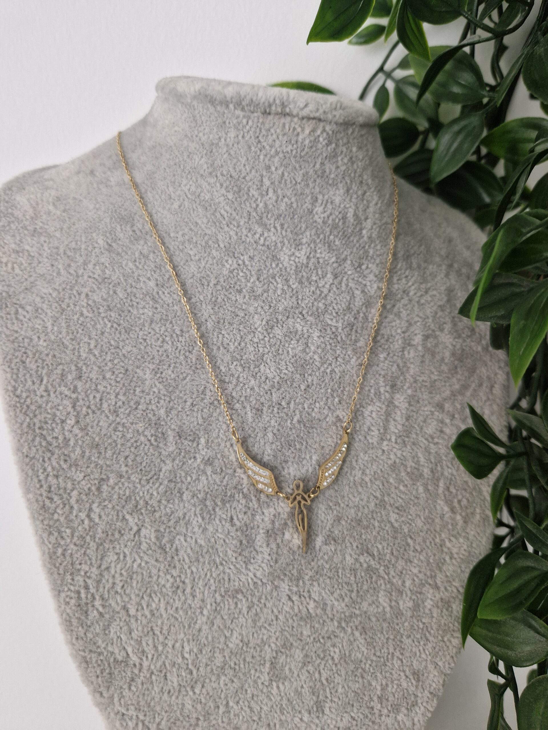 Zirconia Gold Angel Wing Necklace