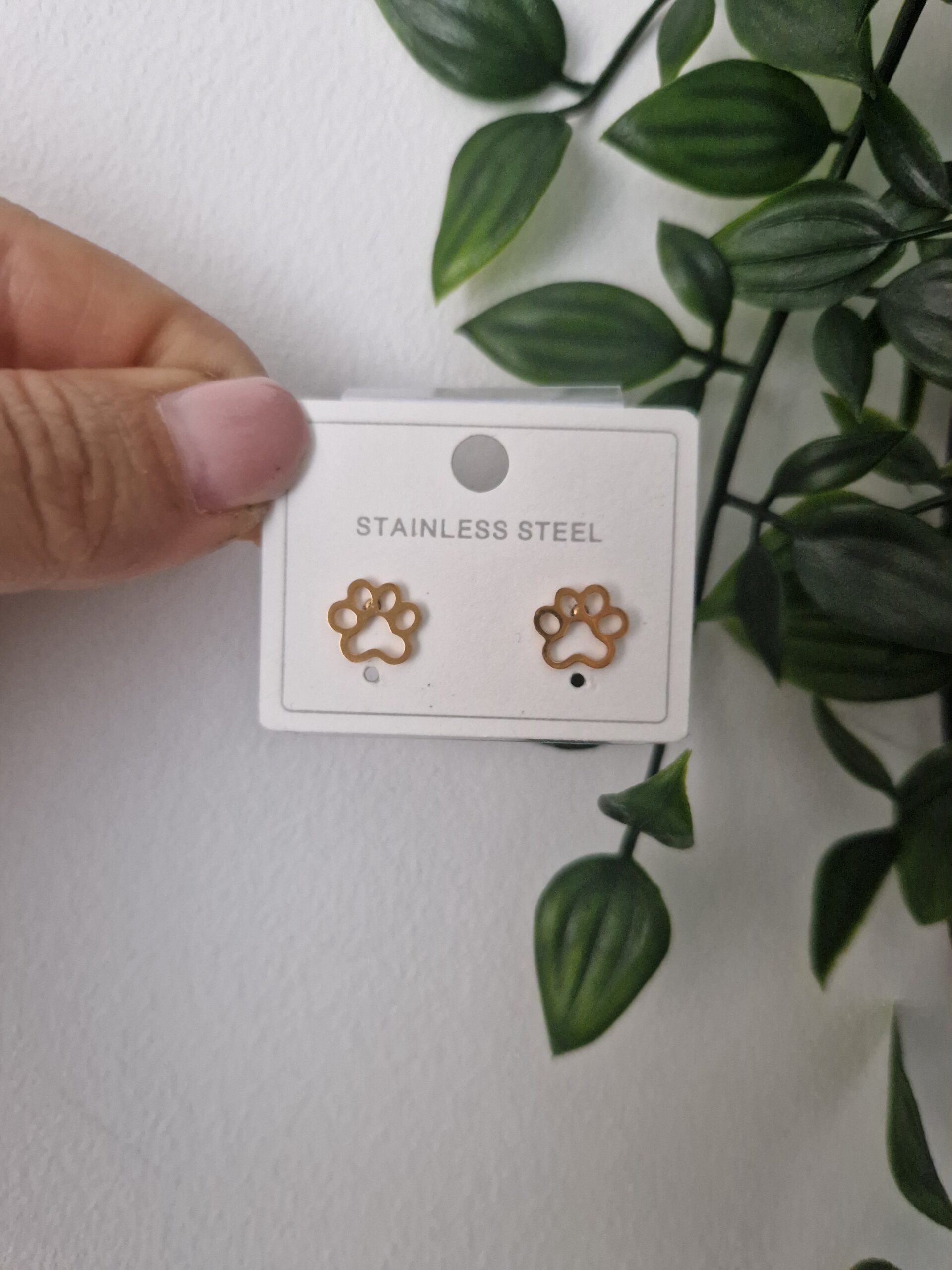 Paw Print Gold Stud Earrings