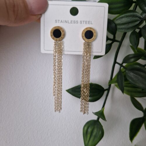 Gold Black Onyx Earrings