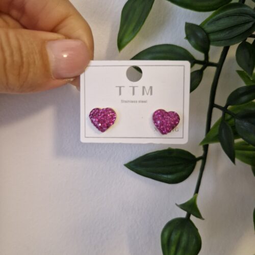 Pink Heart Gliterry Studs