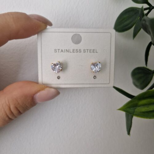 Gold Heart Zirconia studs Earrings