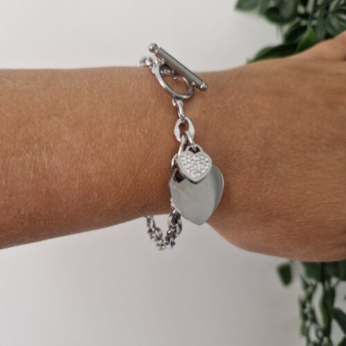 Trendy Silver Chain Bracelet With Heart