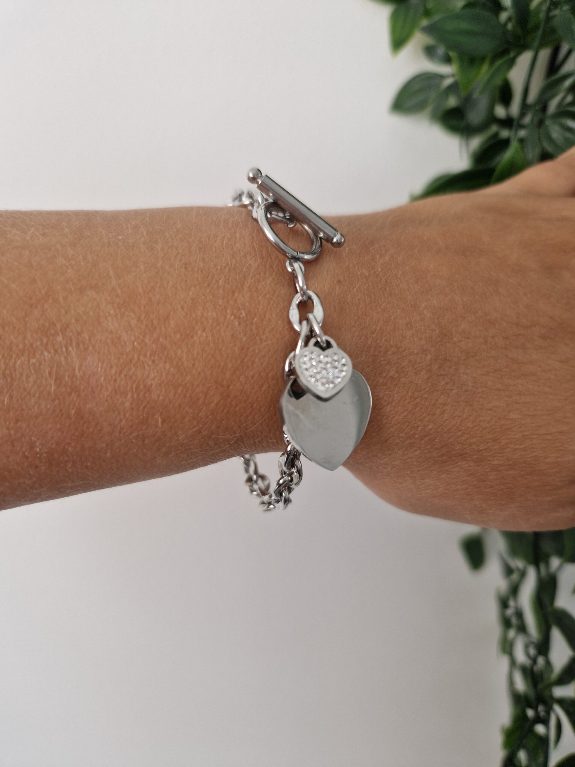 Trendy Silver Chain Bracelet With Heart