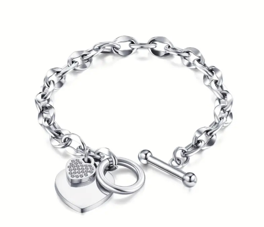 Trendy Silver Chain Bracelet With Heart - Image 4