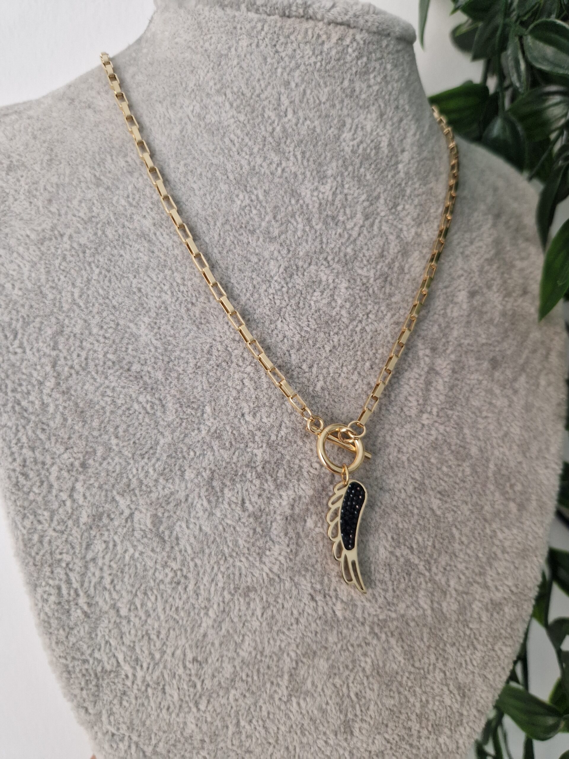 Black Angel Wing Gold Necklace - Image 3