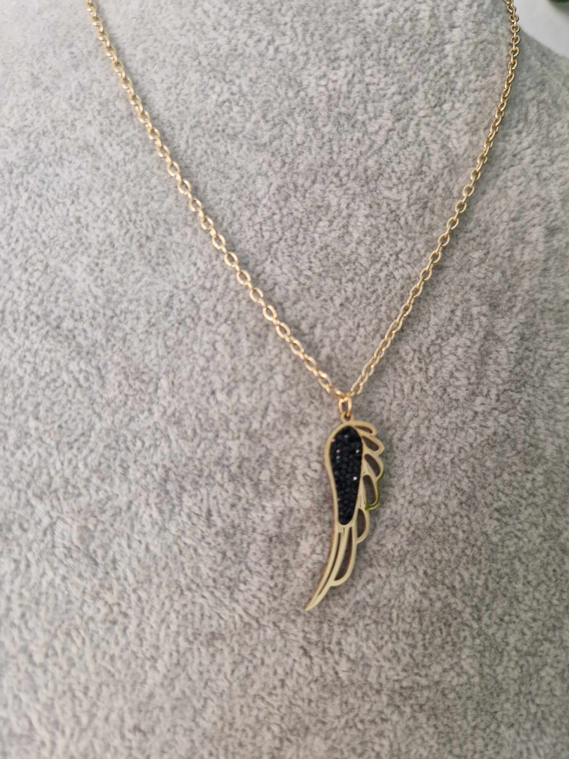 Black Angel Wing Gold Necklace - Image 2