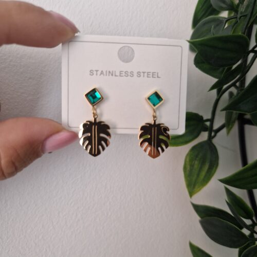 Green Zirconia Leaf Studs