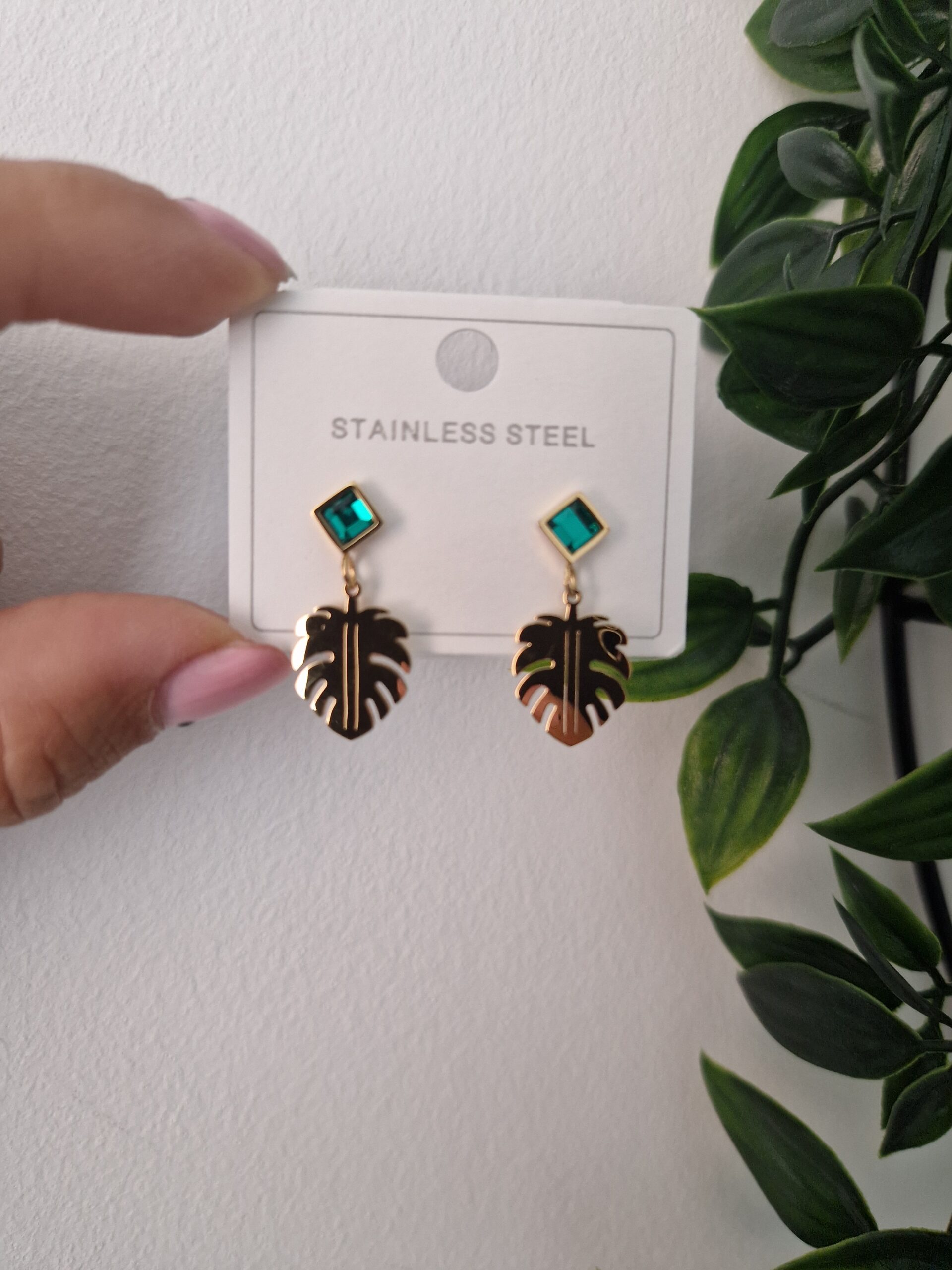 Green Zirconia Leaf Studs