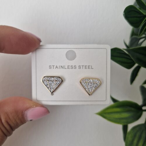 Zirconia Diamond Gold Stud Earrings