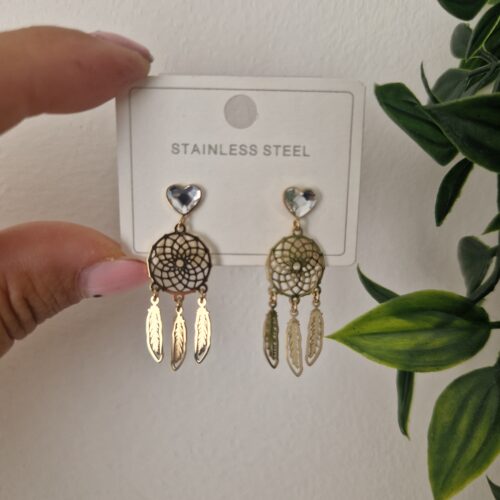 Dream Catcher Gold Stud Earrings