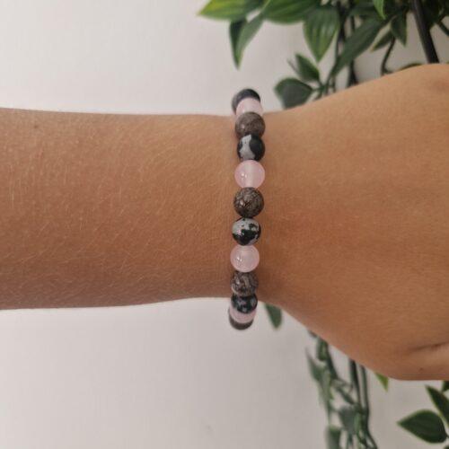 Vintage Reiki Snowflake Obsidian Crystal Stone Healing Stretch Bracelet
