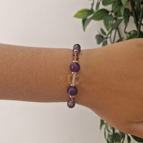 Garnet Black Tourmaline Amethyst Crystal Stone Healing Stretch Bracelet